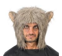 Chaks - Cappello da lupo mannaro con pelliccia e orecchie, testa di animale con pelliccia sintetica, accessori per costumi di Halloween e Carnevale