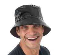 Chaks Cappello da pesca in vinile, cappello a secchiello nero lucido, cappello per festival, carnevale, festa a tema