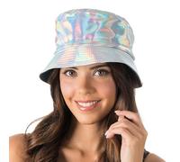 Chaks - Cappello da pescatore olografico, cappello a secchiello luccicante