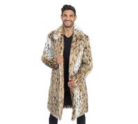 Chaks - Cappotto da uomo in pelliccia sintetica, giacca lunga, leopardato