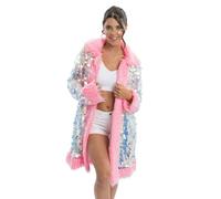 Chaks - Cappotto reversibile con paillettes e pelliccia sintetica, cappotto arcobaleno glitterato, giacca da costume per festival e carnevale