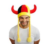 Chaks - Casco con corna e trecce, accessorio per costume da tifoso, casco in tessuto per outfit da tifoso in occasione di Mondiali, Europei e proiezioni pubbliche