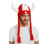 Chaks - Casco con corna e trecce, costume da tifoso ai Mondiali | Casco in tessuto per outfit da tifosa ai Mondiali, agli Europei e alle proiezioni pubbliche, con corna e trecce