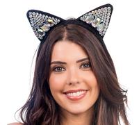 Chaks - Cerchietto a forma di gatto con strass, accessorio per costumi
