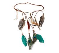 Chaks - Cerchietto indiano con piume di pavone, cerchietto boho con piume, perline di legno, accessori donna, carnevale, festival