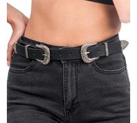 Chaks - Cintura da donna, cintura western vintage con doppia fibbia, cintura nera, festival, carnevale, accessori