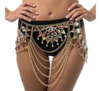 Chaks - Collana bikini dorata per donna con diamanti sintetici colorati scintillanti, per festival e feste in spiaggia