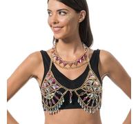 Chaks - Collana bikini dorata per donna con diamanti sintetici colorati scintillanti, per festival e feste in spiaggia