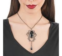 Chaks - Collana con ciondolo a forma di ragno, pietra acrilica nera, accessori per costumi gotici per Halloween e Carnevale