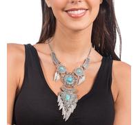 Chaks - Collana da donna in argento, collana con ciondoli a forma di ali e perline blu, gioielli per festival e carnevale