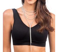 Chaks - Collana da donna in argento, elegante collana a Y con strass per abiti da sposa, serate in discoteca e festival