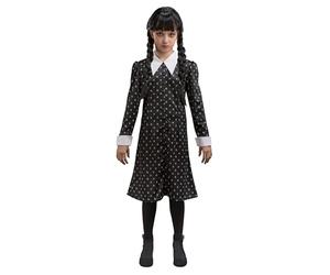 Chaks - Costume da Mercoledì Addams per bambini, abito nero con colletto bianco, vestito per Halloween e carnevale