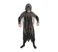 Chaks - Costume da mietitore per bambini, set di 3 pezzi, tunica, cappuccio e maschera con teschi, outfit per Halloween e Carnevale