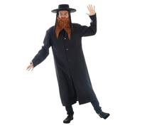 Chaks - Costume da rabbino da uomo, completo con mantello, barba e cappello