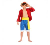 Chaks One Piece Costume Ruffy Cappello di paglia Monkey D. Ruffy per bambini, misura 128-152, costume da manga per cosplay (152), multicolore