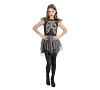 Chaks - Costume da scheletro per bambini con gonna glitterata, per bambine, strass e tulle, abito per Halloween, carnevale e feste a tema
