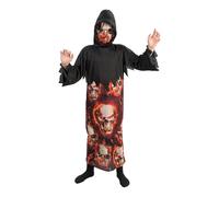 Chaks - Costume da teschio fiammeggiante per adulti, 2 pezzi con cappuccio e maschera, costume da brivido per Halloween e Carnevale
