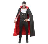 Chaks - Costume da vampiro 2 pezzi, mantello con colletto e camicia, gilet con volant, outfit per Halloween, carnevale e feste a tema