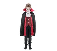 Chaks - Costume da vampiro per bambini, set con mantello e gilet | Costume di Halloween, 2 pezzi, design gotico, collo alto, rosso, nero, cosplay, carnevale, teatro