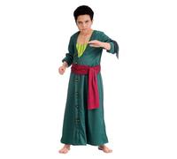 Chaks One Piece - Costume da pirata Lorenor Zoro per bambini, taglia 128-152 Anime Carnevale Carnevale Cosplay OnePiece (152), Verde