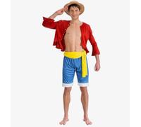 Chaks - Costume di Rufy, set di costumi anime, cosplay | Costume ufficiale di One Piece, set da 4 pezzi con giacca, pantaloni, cintura e cappello di paglia per Carnevale e Comic Con