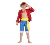 Chaks One Piece Costume Ruffy Cappello di paglia Monkey D. Ruffy per bambini, misura 128-152, costume da manga per cosplay (140), multicolore