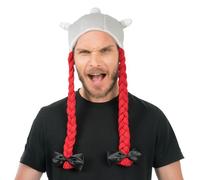 Chaks - Elmo di Obelix da uomo, accessorio per costume da gallico | Costume ufficiale di Asterix, elmo in tessuto con trecce rosse per Carnevale, Comic Con, feste a tema e cosplay