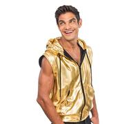 Chaks - Giacca con cappuccio, metallizzata, senza maniche con zip, gilet per festival, feste, party a tema discoteca