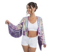 Chaks - Giacca corta da donna, giacca con paillettes e maniche con frange
