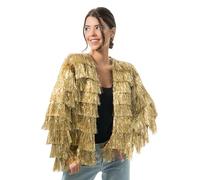 Chaks - Giacca da donna con frange scintillanti, argento, oro, rosa, giacca da discoteca anni '90, festival, carnevale, festa, rave