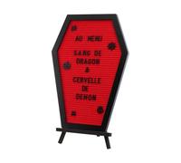 Chaks - Lavagna a lettere a forma di bara con cavalletto, 500 caratteri | Decorazione gotica con tabellone alfabetico, supporto in legno e oltre 500 lettere, numeri e simboli, Halloween