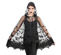 Chaks - Mantello da pipistrello, mantello con cappuccio, accessori da vampiro neri per donna, Halloween e Carnevale