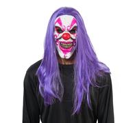 Chaks - Maschera da clown psicopatico con capelli, maschera horror in lattice con capelli sintetici, accessori per costumi di Halloween e Carnevale