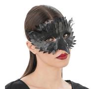 Chaks - Maschera da corvo in similpelle, semimaschera con piume e becco, accessori per costumi di Halloween e Carnevale