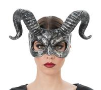 Chaks - Maschera da demone con corna, semimaschera argentata in stile bestia, accessori per costumi di Halloween e Carnevale