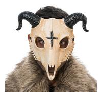 Chaks - Maschera da diavolo con corna, maschera a metà viso con simbolo della croce, accessori per costumi di Halloween, Carnevale e feste horror