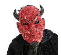 Chaks - Maschera da diavolo in rosso e nero, design con strass, demone, bestia, accessori per costumi di Halloween e Carnevale