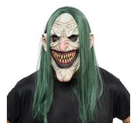Chaks - Maschera da psicopatico con capelli, clown horror sorridente con denti, accessori per costumi di Halloween e Carnevale