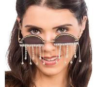 Chaks - Occhiali da sole da donna con strass e ciondoli - Occhiali stretti per festival, carnevale e feste, retrò vintage