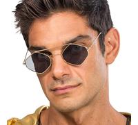Chaks - Occhiali da sole, montatura in metallo dorato, lenti nere, accessori per festival, carnevale, uomo, occhiali