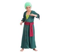 Chaks One Piece - Costume da pirata Lorenor Zoro per bambini, taglia 128-152 Anime Carnevale Carnevale Cosplay OnePiece (128), Verde
