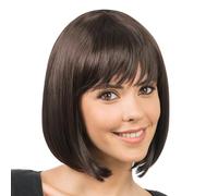 Chaks - Parrucca Bob capelli corti, acconciatura in capelli sintetici, 30 cm lisci con frange per carnevale, cosplay o festival