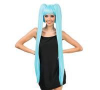 Chaks - Parrucca Cosplay con frange, due lunghe trecce, 99 cm, parrucca di capelli lunghi per carnevale, festival
