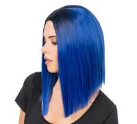 Chaks - Parrucca da donna, 40 cm di capelli lisci, blu con radici nere, per carnevale, cosplay, festival e feste