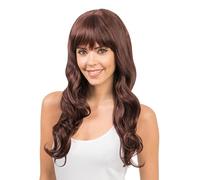 Chaks - Parrucca con capelli lunghi ondulati, 55cm, per donna, cosplay, carnevale, festival, acconciatura con frange dritte