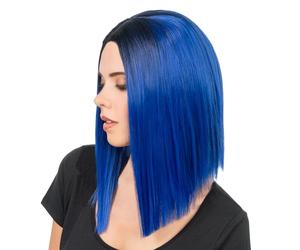 Chaks - Parrucca da donna a caschetto liscia 40 cm, blu con radici nere | Capelli sintetici con taglio a caschetto, accessori per costumi da carnevale, cosplay, festival e feste