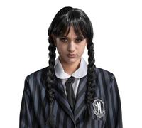 Chaks - Parrucca da donna Wednesday Addams, look gotico | Accessorio ufficiale per il costume di Mercoledì, parrucca nera con trecce e frangia per Halloween e Carnevale