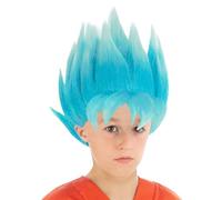 Chaks - Parrucca di Goku Super Saiyan Dio per bambini, anime | Accessori ufficiali Dragon Ball, parrucca blu in stile Super Saiyan God, accessorio per costume anime