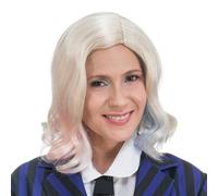 Chaks - Parrucca Enid Sinclair, accessorio ufficiale per il costume di Mercoledì con riccioli biondi e ciocche rosa e blu, capelli sintetici
