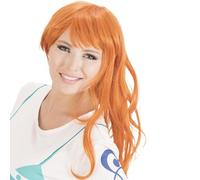 One Piece Parrucca Piratina Nami a capelli lunghi, marrone-arancione, per costume da donna, per carnevale, cosplay